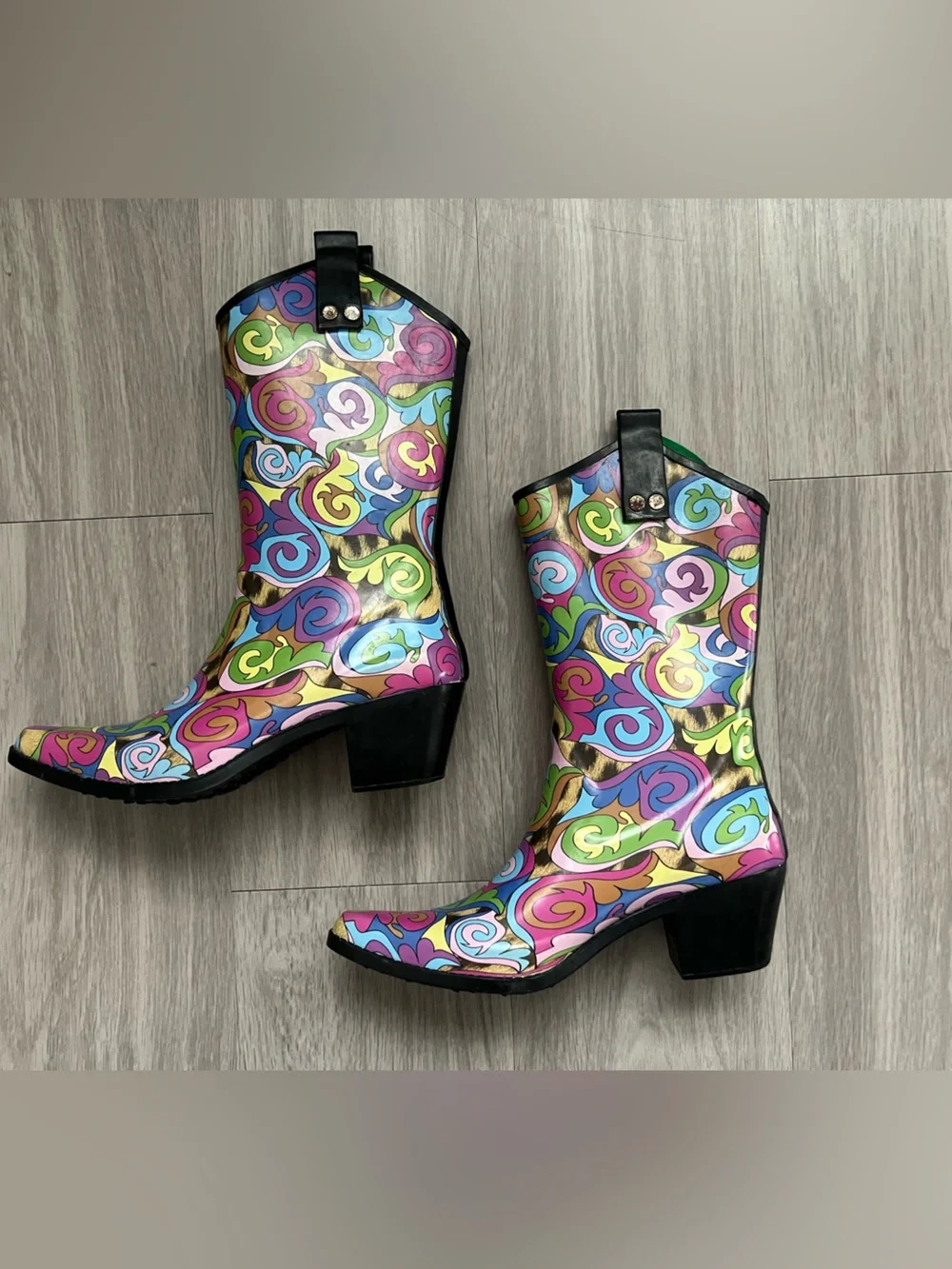 Smoky Boots Colorful Psychedelic Swirl Print Western Cowboy Boots Women’s Size 7